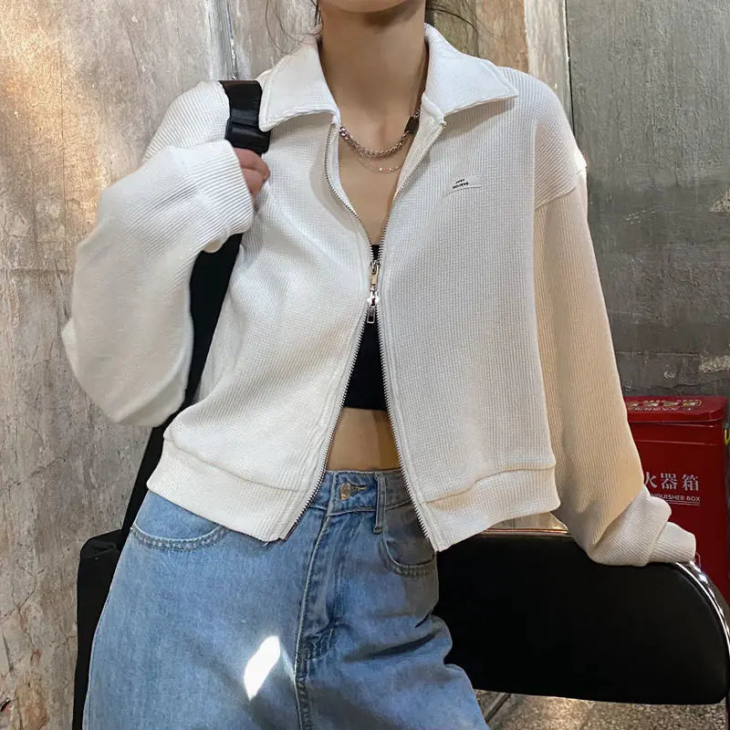 Zipper Cropped Streetwear Jacket