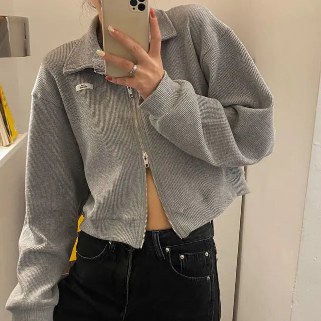 Zipper Cropped Streetwear Jacket