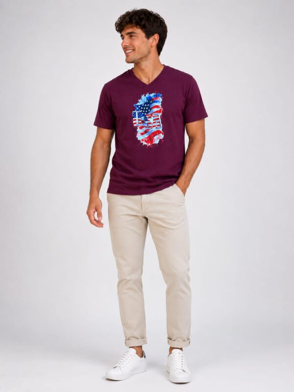 Men’s burgundy V-neck USA graphic T-shirt